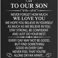 GEYGIE To Our Son We're Always With You Black Wallet Card, Engraved Metal Wallet Insert Card Love Notes from Mom Dad, Fu