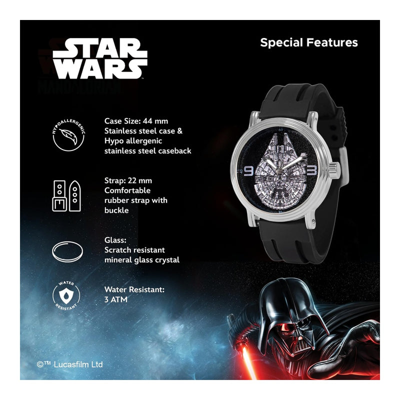 Reloj de cuarzo analógico Star Wars para adultos, diseño vintage con carcasa de acero inoxidable y resistencia al agua