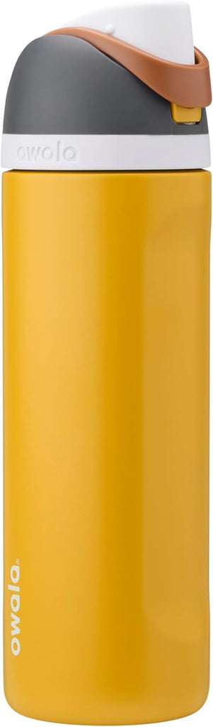 Owala FreeSip Stainless Steel Water Bottle 24 oz Grey/Yellow (Golden Quest)