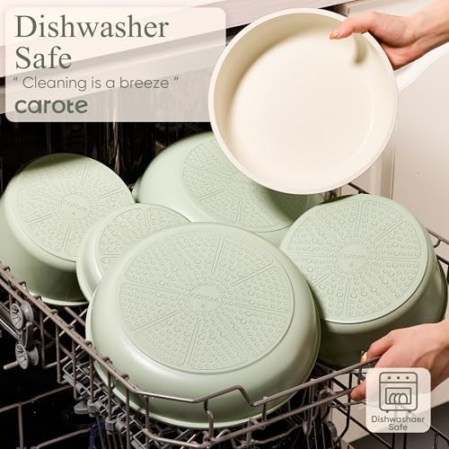 CAROTE 25pcs Pots and Pans Set Non Stick, Cookware Sets, Kitchen Set, Oven/Dishwasher/Fridge Safe, Space Saving Pots Set, Nonstick Set with Versatile Detachable Handle, Induction RV Set, Green