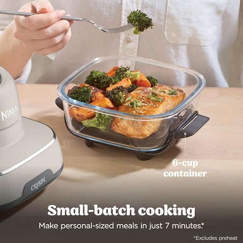 Ninja Crispi 4 in 1 Glass Air Fryer, 450°F, Non Toxic, 4QT and 6 Cup Containers with Lids, Dishwasher Safe, Stone, 1 Count, FN101ST