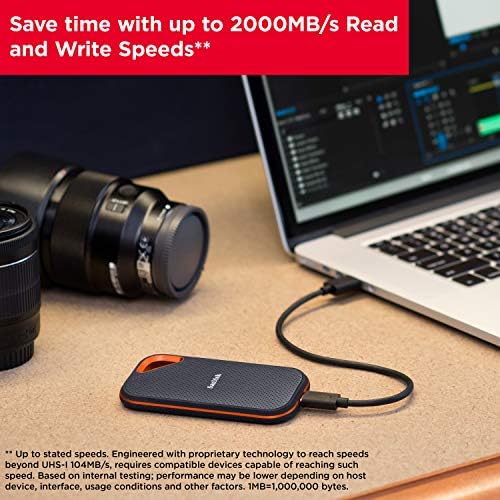 SANDISK 2TB Extreme PRO Portable SSD - Up to 2000MB/s - USB-C, USB 3.2 Gen 2x2, IP65 Water and Dust Resistance, Updated Firmware - External Solid State Drive - SDSSDE81-2T00-G25