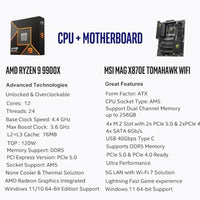 Micro Center AMD Ryzen 9 9900X CPU Processor with MSI MAG X870E Tomahawk WiFi ATX Motherboard (DDR5, PCIe 5.0 x16, M.2 Gen5, Wi-Fi 7, 5G LAN)