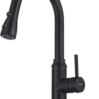 Arofa Matte Black Kitchen Faucet with Pull Down Sprayer and Deck Plate