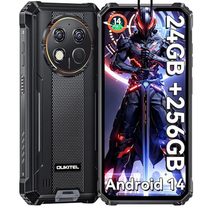 OUKITEL G1 Rugged Smartphone Unlocked - 24+256GB/1TB Android 14 Rugged Cellphones, 6.52”HD Display 10600mAh Battery 48MP Rear Camera IP68/IP69K Waterproof Phone, Dual Sim/NFC/Fingerprint 2025