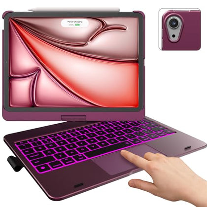 typecase Touch Keyboard Case with Trackpad for iPad Air 11-inch (M3 2025 / M2 2024): 360°Rotatable - 11 Colors Backlight - Wireless Keyboard with Pencil Holder for iPad Air 5th & 4th Gen,Raspberry