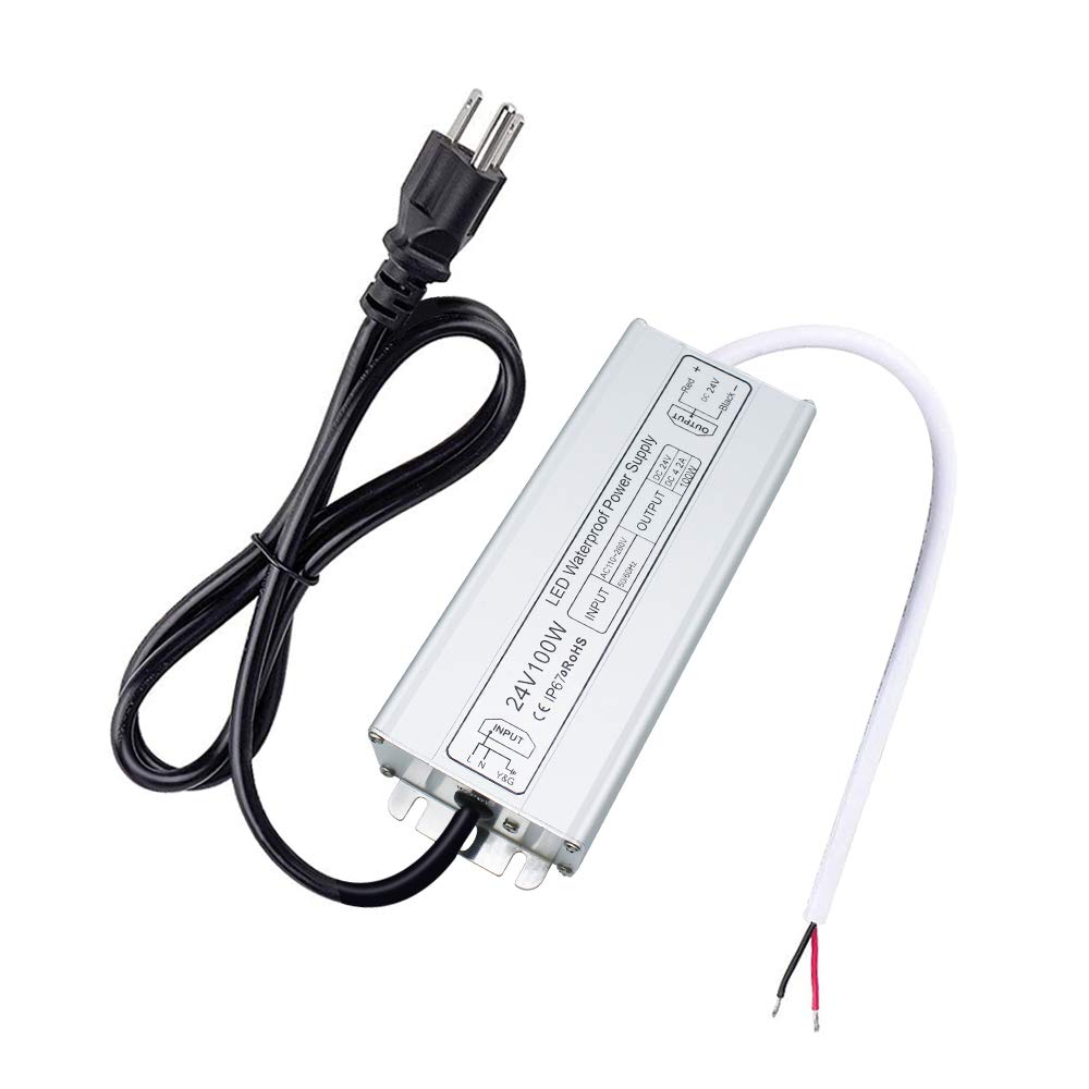 inShareplus 24 Volt LED Power Supply, 100W IP67 Waterproof Outdoor Driver,AC 110-260V to DC 24V 4.2A Low Voltage Transfo