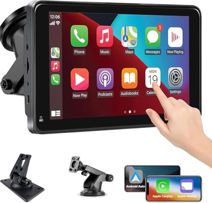 2025 Portable Wireless Carplay/Android Auto Screen for Car,7 Inch HD Touch Screen Car Play with Bluetooth,FM,Mirror Link for All Cars