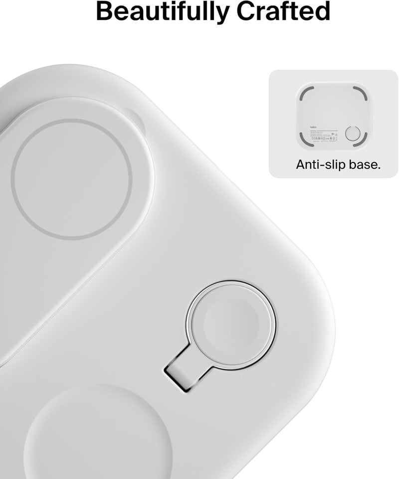 Belkin 3-in-1 MagSafe-Compatible iPhone Charger - Foldable Magnetic Qi2 Certified, MagSafe Charging Station for Phone, Apple Watch, AirPods - Wireless for Multiple Devices