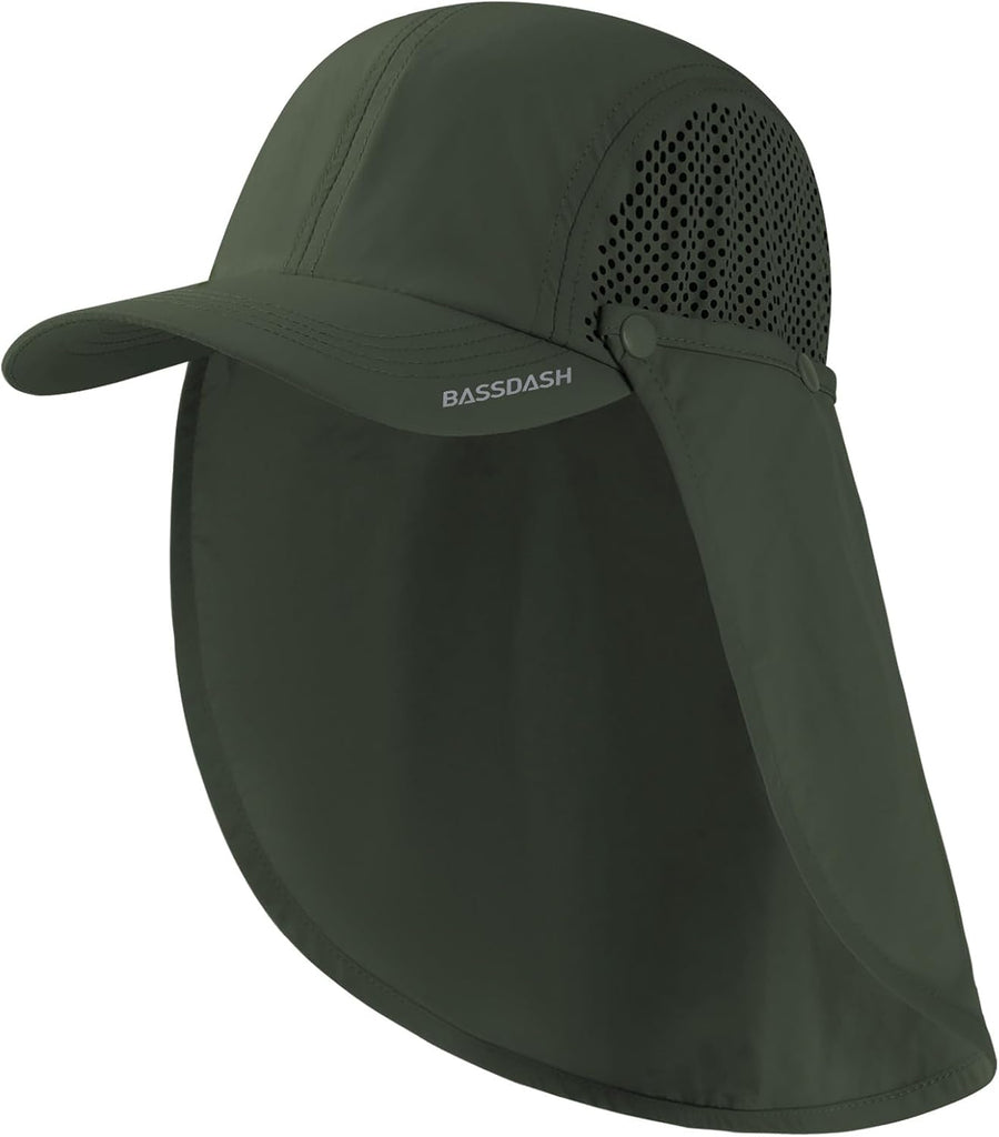 BASSDASH UPF 50+ Foldable Fishing Hat Baseball Cap with Removable Neck Flap Portable for Men Women Golf Hiking