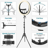 NEEWER 19 inch Ring Light with Stand, 3 Phone Holders and Mini Ball Head, Upgraded 2.4G & Touch Control, Smooth Dimming at 1%, 3200K-5600K for Selfie TikTok Live Streaming Video Recording Zoom, RP19H