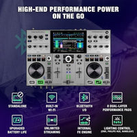 Denon DJ PRIME GO+ Portable DJ Controller and Mixer with Stem Separation, 2 Decks, Wi-Fi Streaming, Bluetooth, Lights Control, 7" Screen and Battery