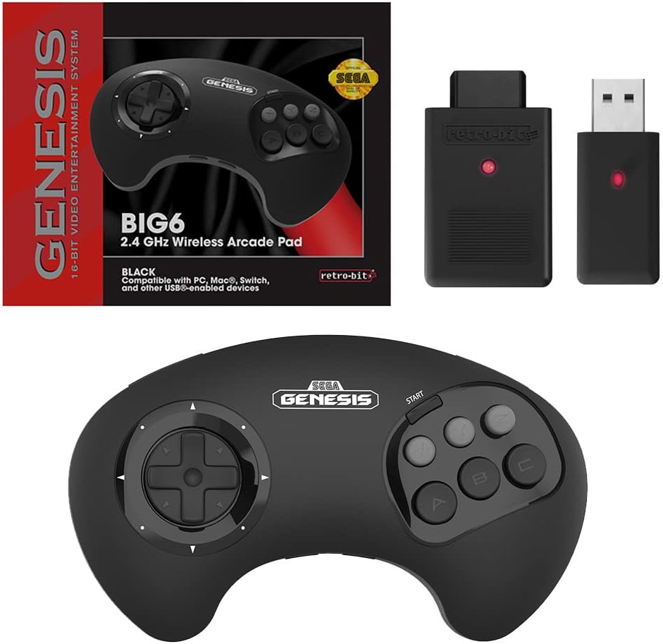 Retro-Bit SEGA Genesis BIG6 2.4 GHz Wireless Controller - (Black)
