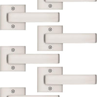 Tinewa 6 Pack Dummy Door Handles Brushed Nickel for Left Hand and Right Hand, Mordern Square Closet Hallway Door Knobs,