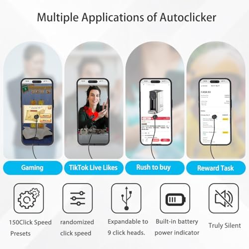 X2PRO Smartphone Auto Clicker: 150 Adjustable Speeds | Built-in Battery | Expandable to 9 clicking Tips | Random Speed Mode | for TikTok Live Likes, Mobile Gaming (3 Clicking Tip)