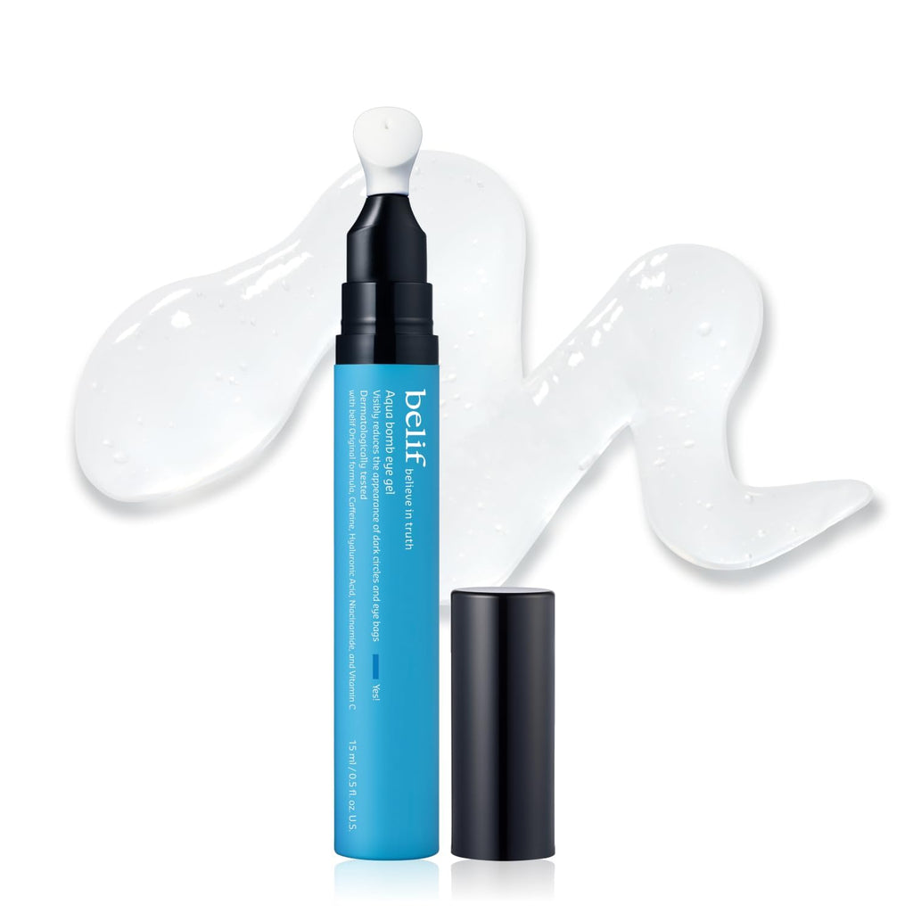 belif Aqua Bomb Cooling Eye Gel - Caffeine & Hyaluronic Acid for Puffiness & Hydration, Niacinamide & Vitamin C for Dark Circles, Adenosine & Collagen for Plumping, Korean Skin Care, 0.5 fl oz (15ml)
