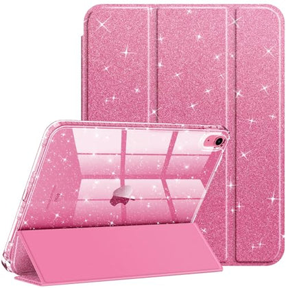 Fintie Slim Case for iPad (A16) 11th Generation 11 Inch (2025), iPad 10th Generation 10.9 Inch (2022) - Glittering Sparkly Shockproof Cover with Shiny Clear Back Shell & Pencil Holder, Pink