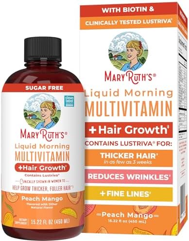 MARYRUTH'S Liquid Multivitamin+Hair Growth | Biotin 10000mcg | Lustriva Hair Growth Supplement | Clinically Tested in Women for Thicker Hair&Facial Wrinkle | Skin Care | Ages 18+ | 15.22 Fl Oz