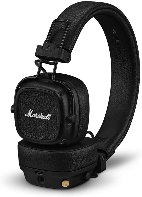 Marshall Major V Wireless On-Ear Bluetooth Headphones - 100+ Hr Playtime | Detachable Audio Cable | Microphone for Calls | Lightweight, Foldable Design for Travel - Black