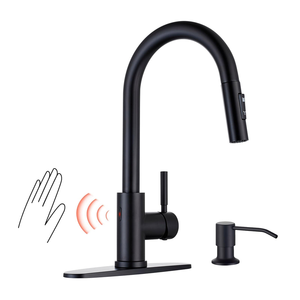 TOYWIA Touchless Kitchen Faucets with Pull Down Sprayer and Soap Dispenser, Matte Black Smart Motion Sensor Stainless St