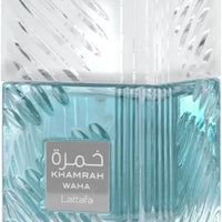 Lattafa Khamrah Waha EDP Unisex 100 ml ✅ Perfume unisex fresco y dulce. Combina cítricos (bergamota y yuzu), jengibre, notas marinas y pepino, con una base cálida de vainilla, haba tonka y almizcle.