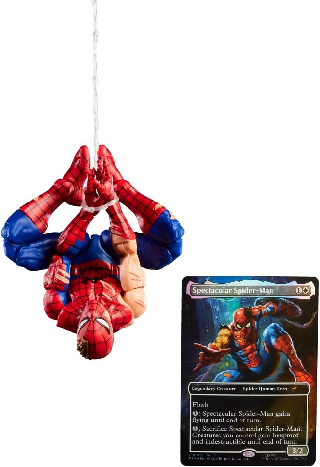 Marvel Legends Series Magic: The Gathering Battle-Damaged Spider-Man, 6-Inch Action Figure Toy & Exclusive Foil Collectible Card Game Trading Card