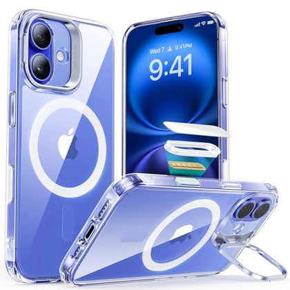 ESR for iPhone 16 Case, Camera Control Button Compatible with MagSafe, Military-Grade Protective Case, Built-in Stash Stand Phone Case, Scratch-Resistant Back Cover, Classic Series, Clear
