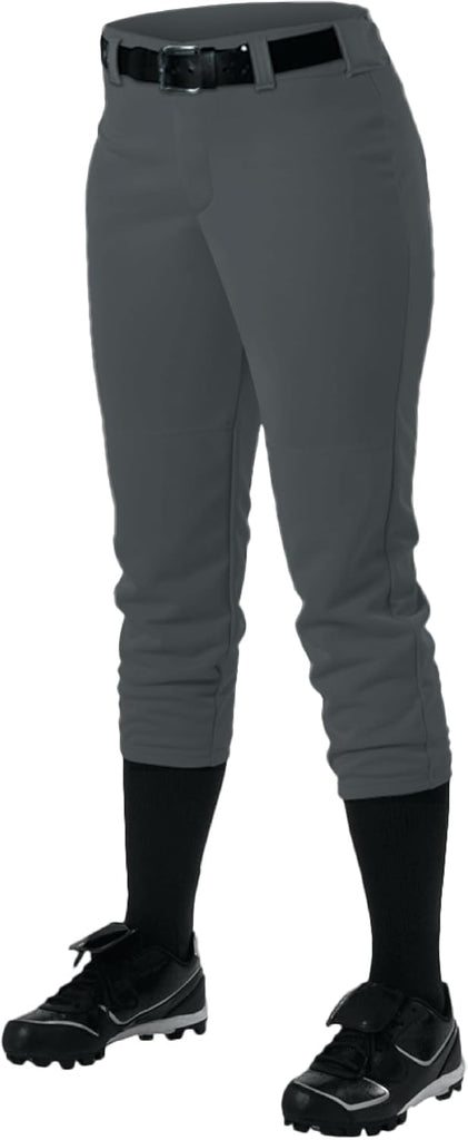 Alleson Athletic Fastpitch Softball Pants for Women. Low Rise Double Knit Charcoal Softball Pants with Belt Loop (Style