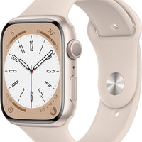 Apple Watch Series 8 [GPS, 45mm] - Starlight Aluminum Case with Starlight Sport Band, M/L (Renewed)