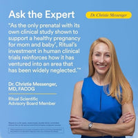 Visita la tienda de Ritual Ritual Multivitamínico Prenatal Esencial para Mujeres: Folato y Colina para Soporte del Tubo Neural, Omega-3 DHA para el Desarrollo del Cerebro Fetal, Hierro, D3 y K2 Auxiliares del Calcio, Sin OGM