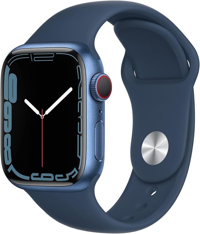 Apple Watch Series 7 (GPS + Cellular, 41mm) Blue Aluminum Case with Abyss Blue Sport Band, Regular (Renewed)