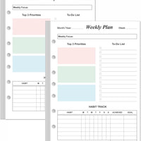 (2-PACK) Weekly Planner Refills for 3 or 7 Ring Mini Binders - 106 Sheets/212 Pages Undated Colorful Weekly Planner, 100
