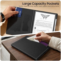 Fintie Stand Case for 11" Kindle Scribe 2025 (3rd Generation) and Kindle Scribe Colorsoft (1st Generation), PU Leather Foldable Stand Cover Auto Sleep/Wake w/Card Slot and Pen Holder, Black