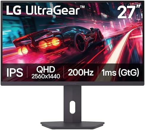LG 27G610A-B 27-inch Ultragear QHD (2560 x 1440) IPS Gaming Monitor, 200Hz, 1ms, AMD FreeSync Premium, VESA DisplayHDR 400, HDMI, DisplayPort, Tilt/Height/Swivel/Pivot Stand, Black