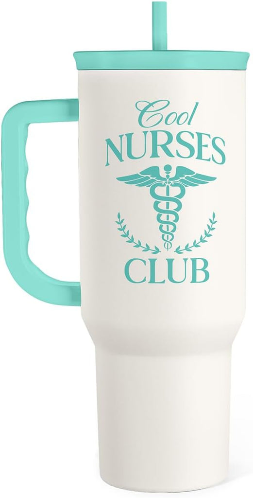 SANDJEST Nurse Gift for Women, Nutrition Facts Tumbler with Handle, Insulated Stainless Steel Travel Coffee Mug for Nursing Friends, Aprreciation Gifts for Nurse Week, Birthday, Christmas, 40oz