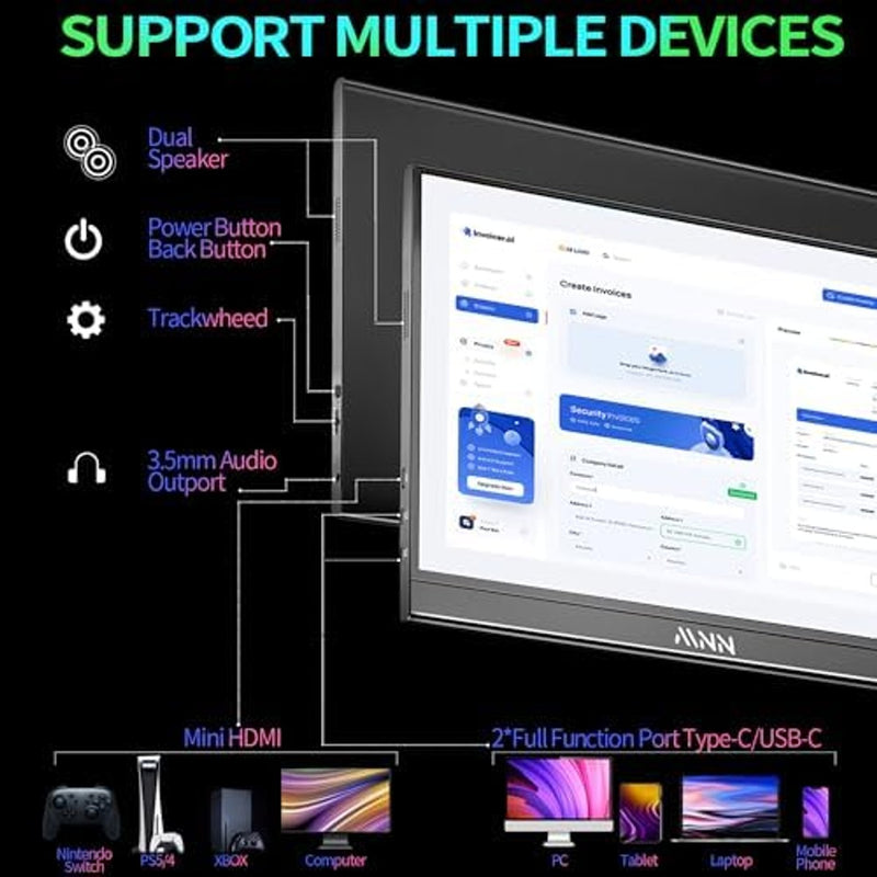 MNN 15.6" FHD 60Hz Portable Monitor USB-C HDMI IPS HDR Gaming Laptop