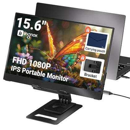 Portable Monitor, Ultra Slim 15.6 Inch FHD IPS Laptop Screen Extender with Adjustable Stand, USB C Compatible, Ideal for Travel and Office