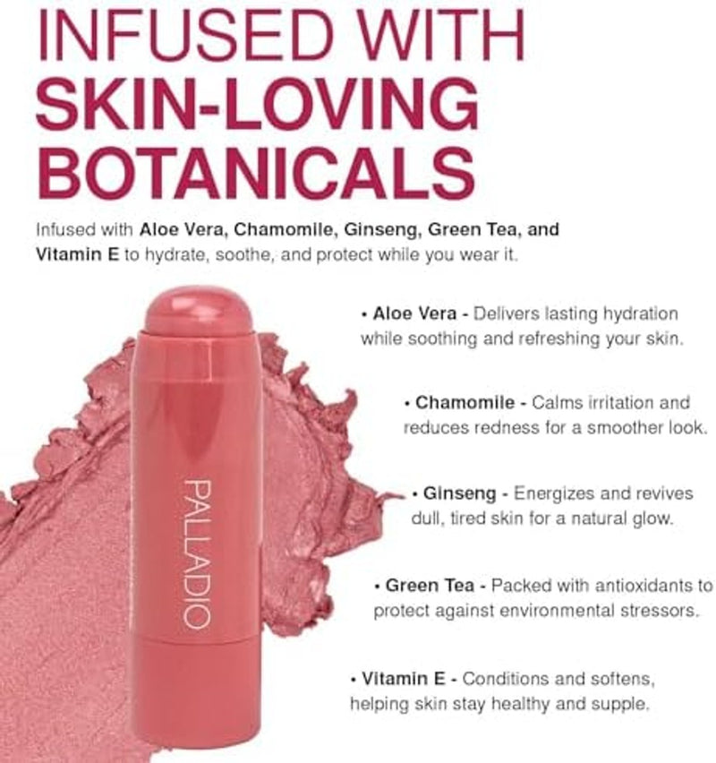 Palladio I'm Blushing - Tinte 2 en 1 para mejillas y labios, rubor crema ligero construible, fórmula hidratante multibarra transparente, uso durante todo el día, fácil aplicación, brillante, se mezcla perfectamente con la piel, delicado