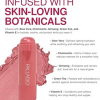 Palladio I'm Blushing - Tinte 2 en 1 para mejillas y labios, rubor crema ligero construible, fórmula hidratante multibarra transparente, uso durante todo el día, fácil aplicación, brillante, se mezcla perfectamente con la piel, delicado