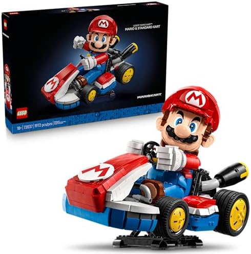 LEGO Super Mario: Mario Kart – Mario & Standard Kart Building Set for Adults - DIY Book Shelf & Room Decor for Men & Women, Ages 18+ - Birthday Gift Idea for Adult Gamers - 72037