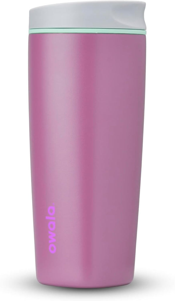 Owala SmoothSip Slider Insulated Stainless Steel Coffee Tumbler, Reusable Hot or Iced Coffee Cup and Travel Mug, BPA Fre