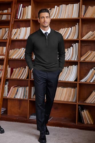 COOFANDY Sweaters con Cierre 1/4 para Hombre, Slim Fit Ligero, Cuello Mock, Pullover Polo Casual