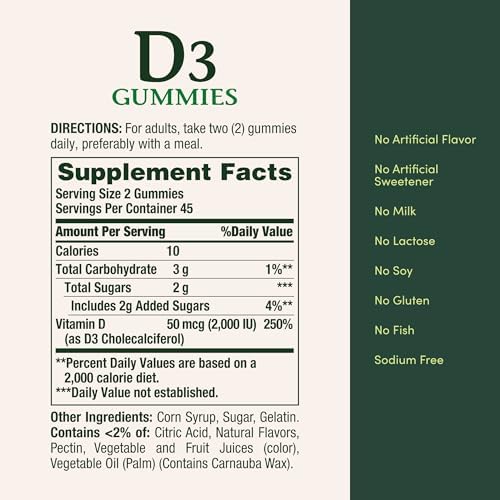 Nature's Bounty Vitamin D3 Gummies, Vitamin Supplement, Supports Immune Health, 50mcg, 2000IU, Mixed Fruit Flavor, 90 Gummies