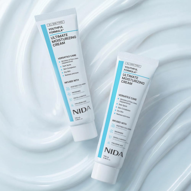 NIDA Youthful Formula Crema Hidratante con Centella Asiatica, Niacinamida, Acido Hialuronico y Colageno, Antiarrugas y Antimanchas, 100ml