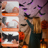 2025 New Halloween 3D Lighted Bats, LED Purple Lighted 3D Bats Halloween Decoration, Upgrade LED Glowing Bat Group Hanging Wall Luminous Glow Clings Multipack (24Pcs Black)