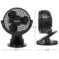Holmes Ventilador Personal Portátil de 4" con Clip – 3 Velocidades, Rotación 360°, Batería Recargable, Carga USB-C, Diseño Compacto y Portátil, Negro – Ideal para Escritorios y Espacios Personales