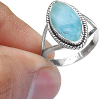 Fine Sterling Silver Ring For Womens Natural Larimar Ring Sterling Silver Wedding Ring Blue Gemstone Split Shank Ring