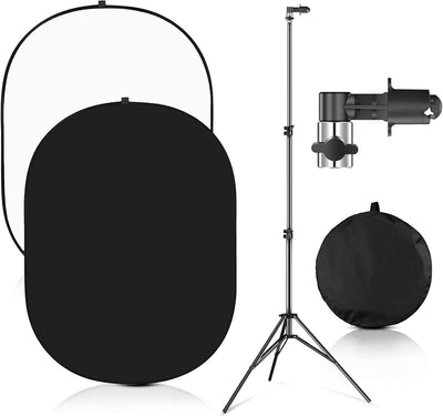 Hahawalker Portable Chromakey Black/White Backdrop with Stand,59 * 39 inch Pop Up Collapsible Backdrop,Foldable Black&White Screen 2 in 1 Backscreen for Photo and Video Shooting,Gaming (Black & White)