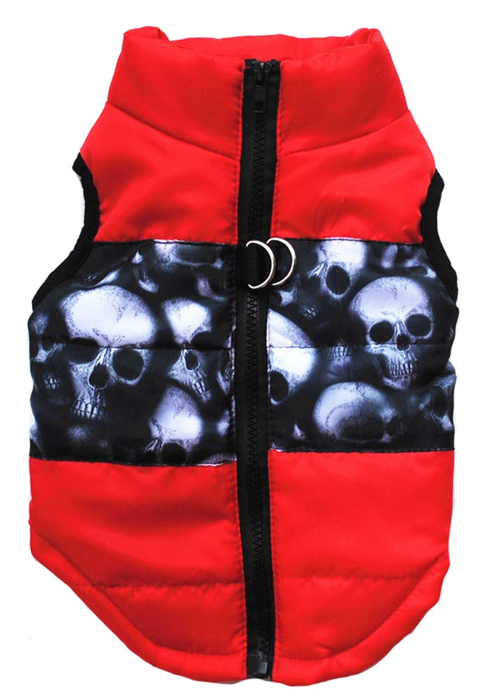 MaruPet Winter Waterproof Windproof Dog Vest - Warm Coat for Cold Weather - Small/Medium Dogs (XXS) - Red Skulls