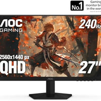 AOC 27 Inch QHD Gaming Monitor 240Hz 0.3ms, Overclock 260Hz, IPS, 2560x1440, G-Sync Compatible, HDR Ready, DisplayPort 1.4 HDMI 2.0, VESA Mount, 3-Year Zero-Bright-Dot, Q27G41ZE